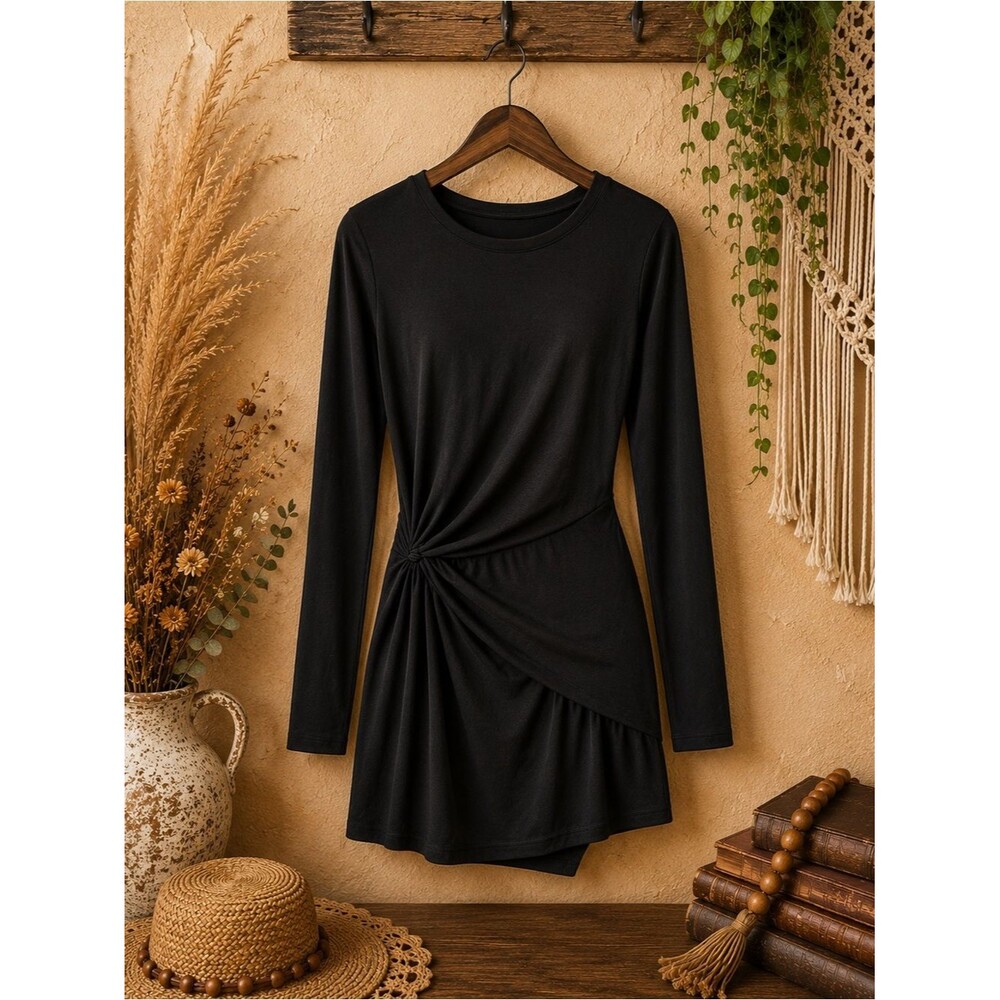 Fabletics Brooke Black Knotted Waist Jersey Dress Size Small Athleisure Wear‎